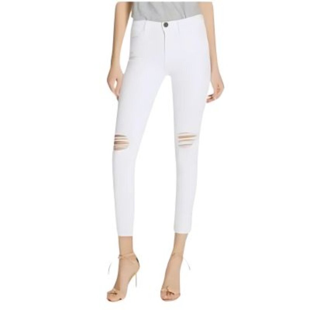 FRAME Ali High Rise Cigarette Jeans Raw Hem Distressed Knees